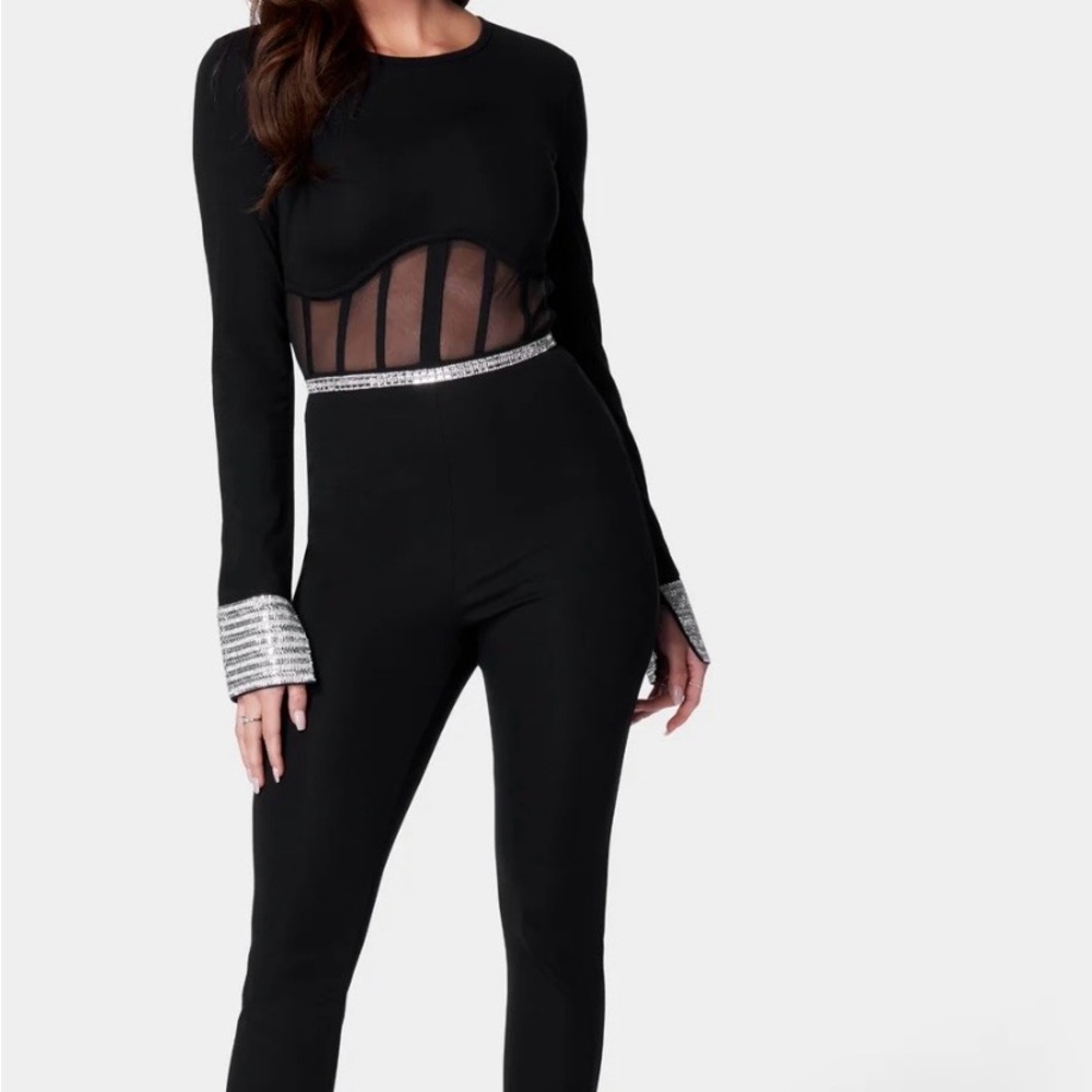 bebe Black Jumpsuit with Silver Details